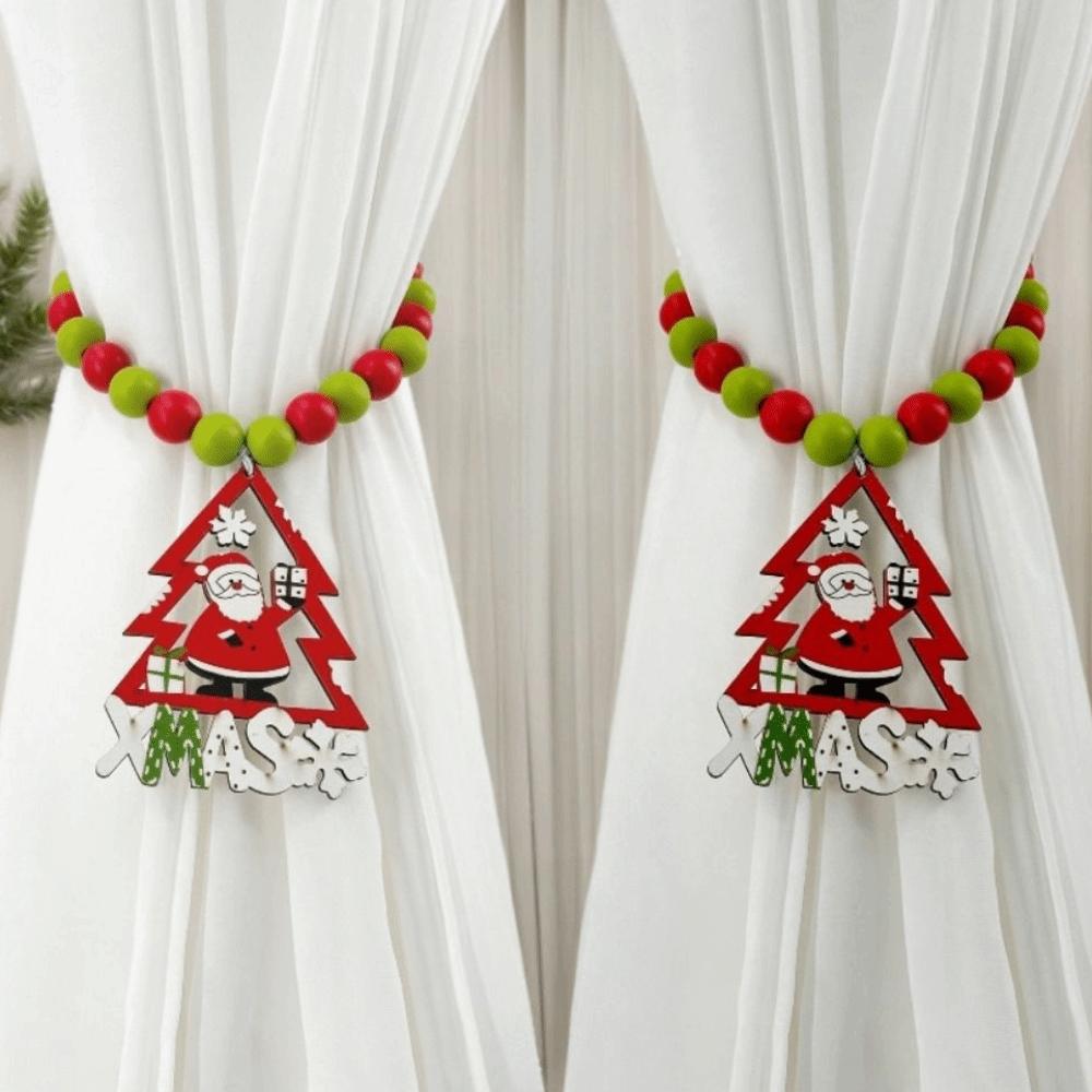 Boho Style Christmas Curtain Ties Reusable Beaded Wooden Bead Curtain Holdbacks Colorful Cartoon Curtain Tiebacks
