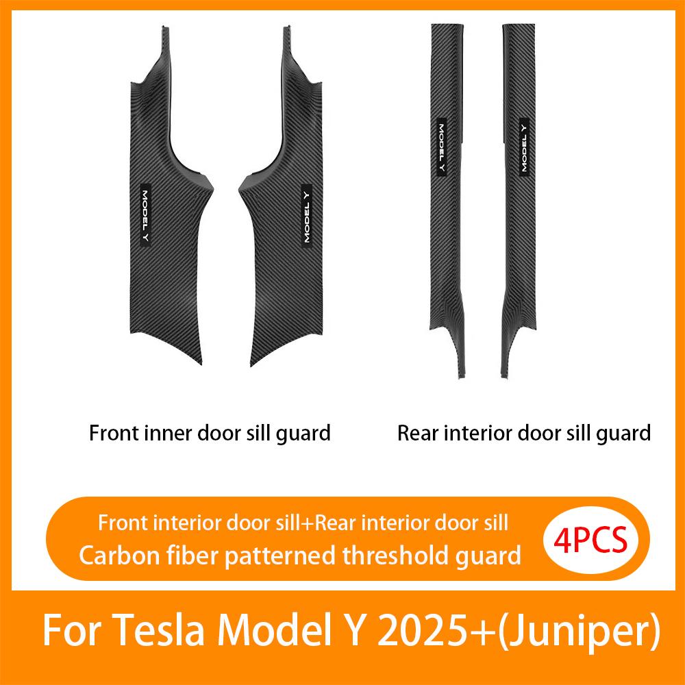 2/4/8PCS Front Rear Door Sill Protector Cover For Tesla Model 3/Y  Carbon Fiber Anti Kick ABS Pedal Guards Inner Strip Threshold