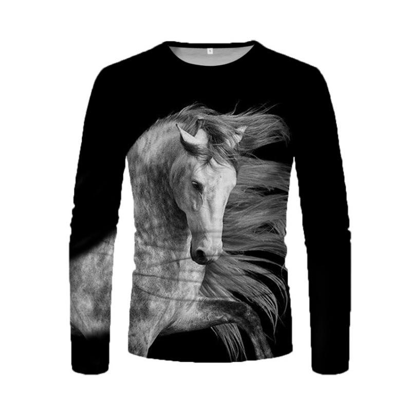 

Весенне-осенний топ с круглым вырезом и 3D-принтом лошади, модные повседневные мужские футболки с длинным рукавом 4XL