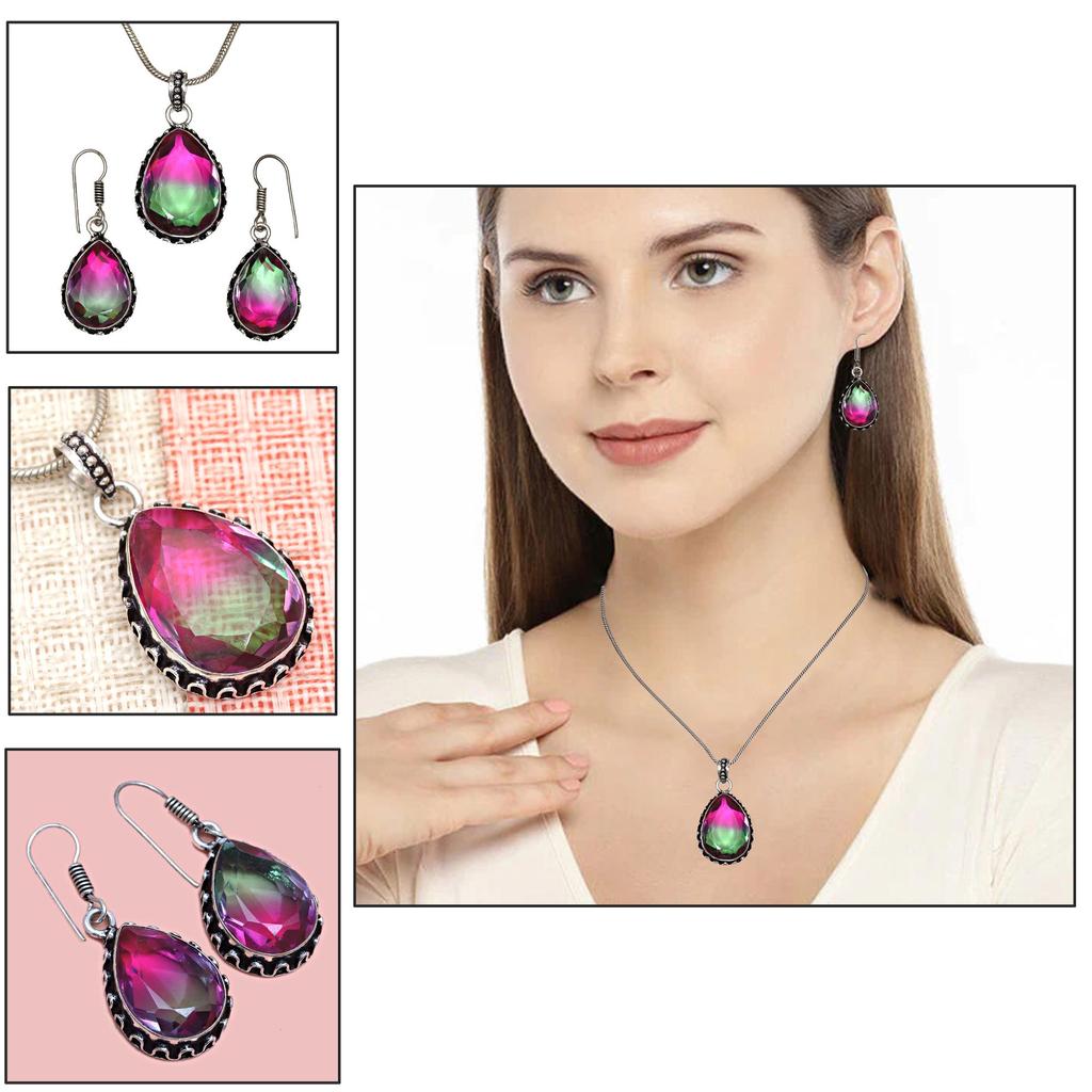Tourmaline Set Gemstone Gift Wedding Party Bi-Color Pendant,Earring,Ring