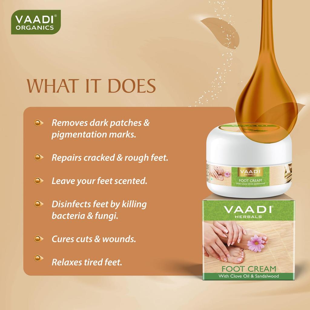 Vaadi Herbals Foot Cream With Clove And Sandal Oil For Dry Rough Heels Moisturizing Foot Care Cream 30 g X Pack Of 3