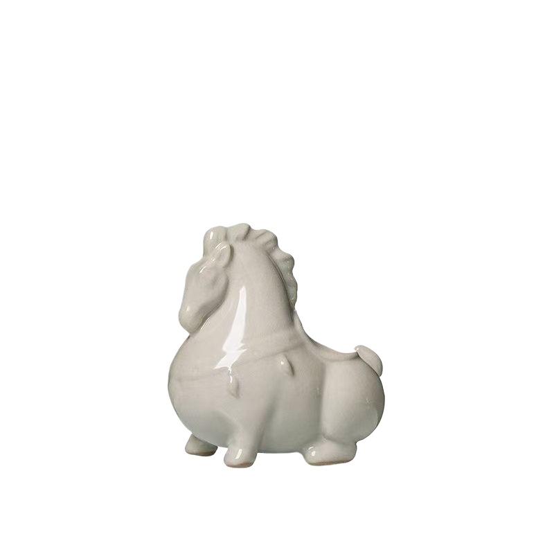 Cute Ru Kiln Ceramic Green Horse Tea Pet Tea Ornaments Chinese Tea Accessories Handcrafted Tang Horse Figurine Ceramic TeaPet