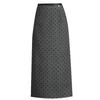 2025 Korean Grey Polka Dot Wool A-Line Skirt: Women's Autumn/Winter Straight Cut, Mid-Length with Back Slit