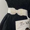 2025 Women's Elastic Wide Belt Pearl Waist Cover Versatile Dress Decoration High Quality Wide Pearl Bow Brown Belt