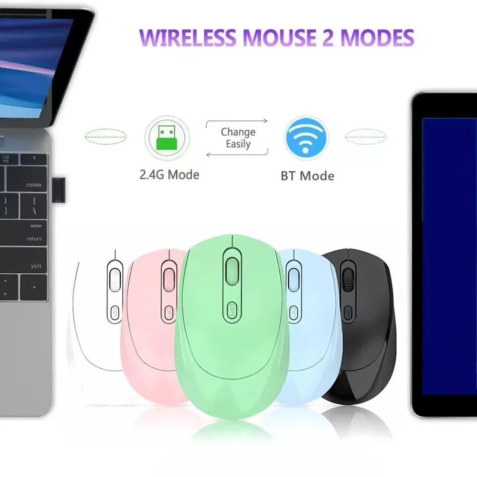 Macaron Color Dual-Mode Silent Rechargeable Wireless Bluetooth Mouse for Home, Office, and Gaming