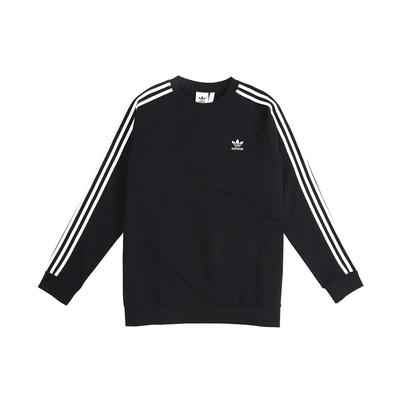 adidas Originals Trefoil 3-Stripes Fleece Pullover Crew Neck Sweatshirt Men Sweatshirt Black DV1555