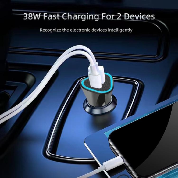 Portable 38W Double  USB Car Chargers Plastic Vehicle Chargers Simple Operate for Safe & Efficient Multiple Device Charg