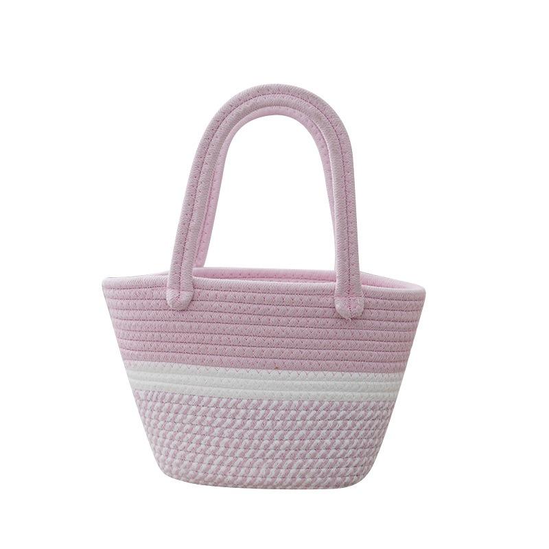 

Cotton thread new small fresh hand carry woven bag color matching stripe buy five packs wedding gift bag gift packaging bag 18*9*18 розовый