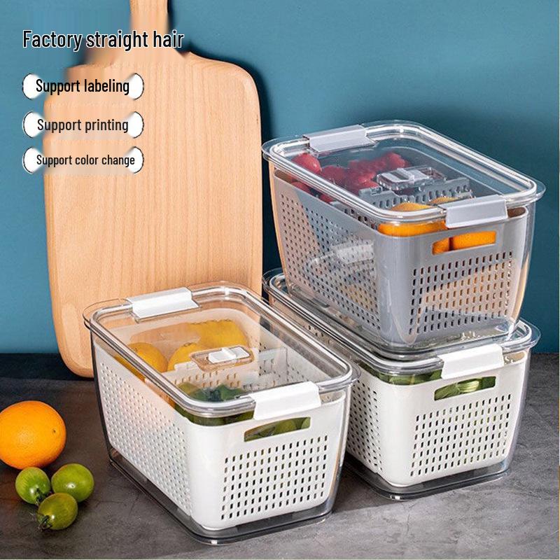 Dual-Layer Clear Fridge Storage Box with Dividers for Fruits & Veggies: Large Capacity, Breathable & Drainable Compartments