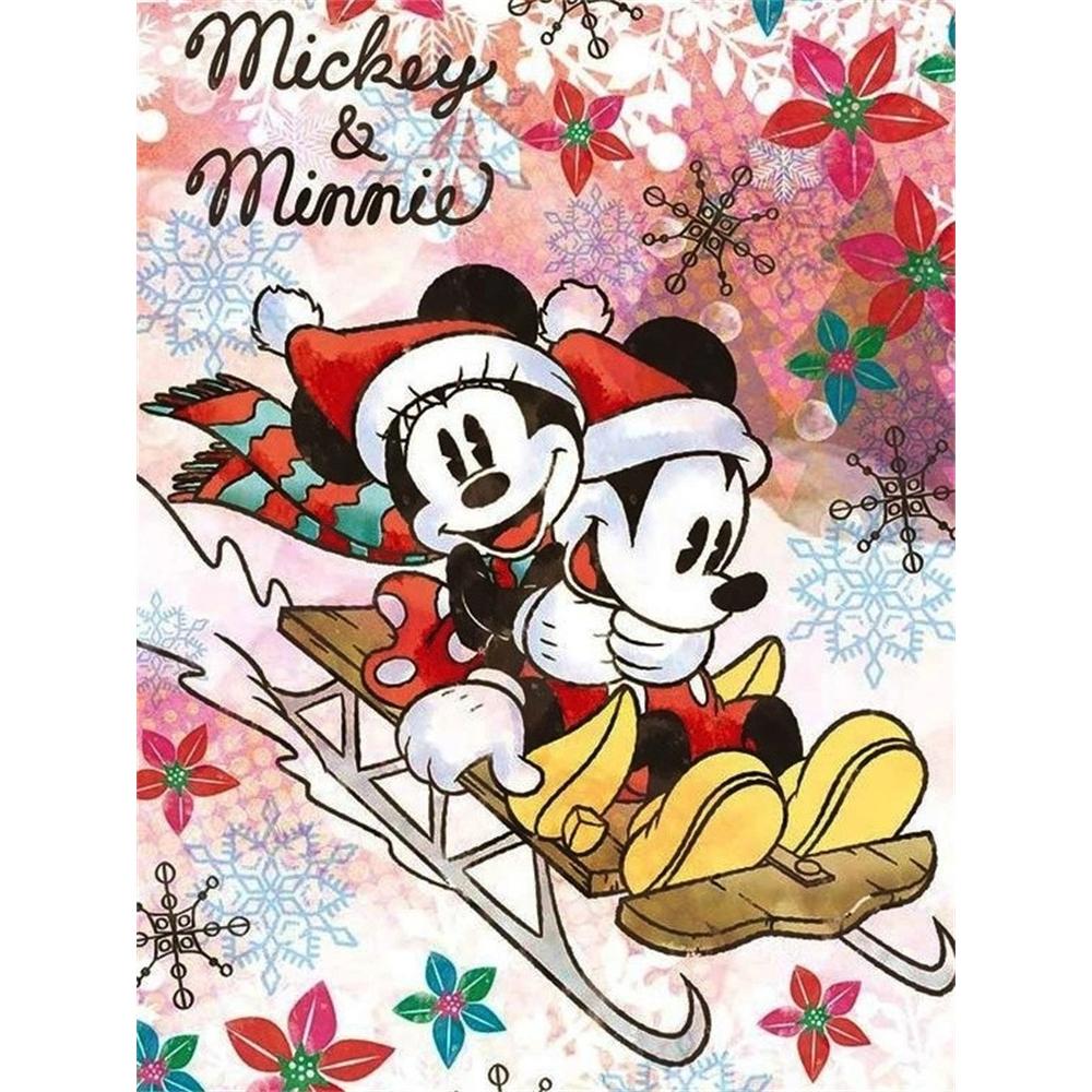 

Disney Diamond Painting Mickey and Minnie Christmas Sleigh Watercolor Illustration Wall Decoration Full Diamond Cross-stitch DIY Gift Home Decoration Round 20x30cm