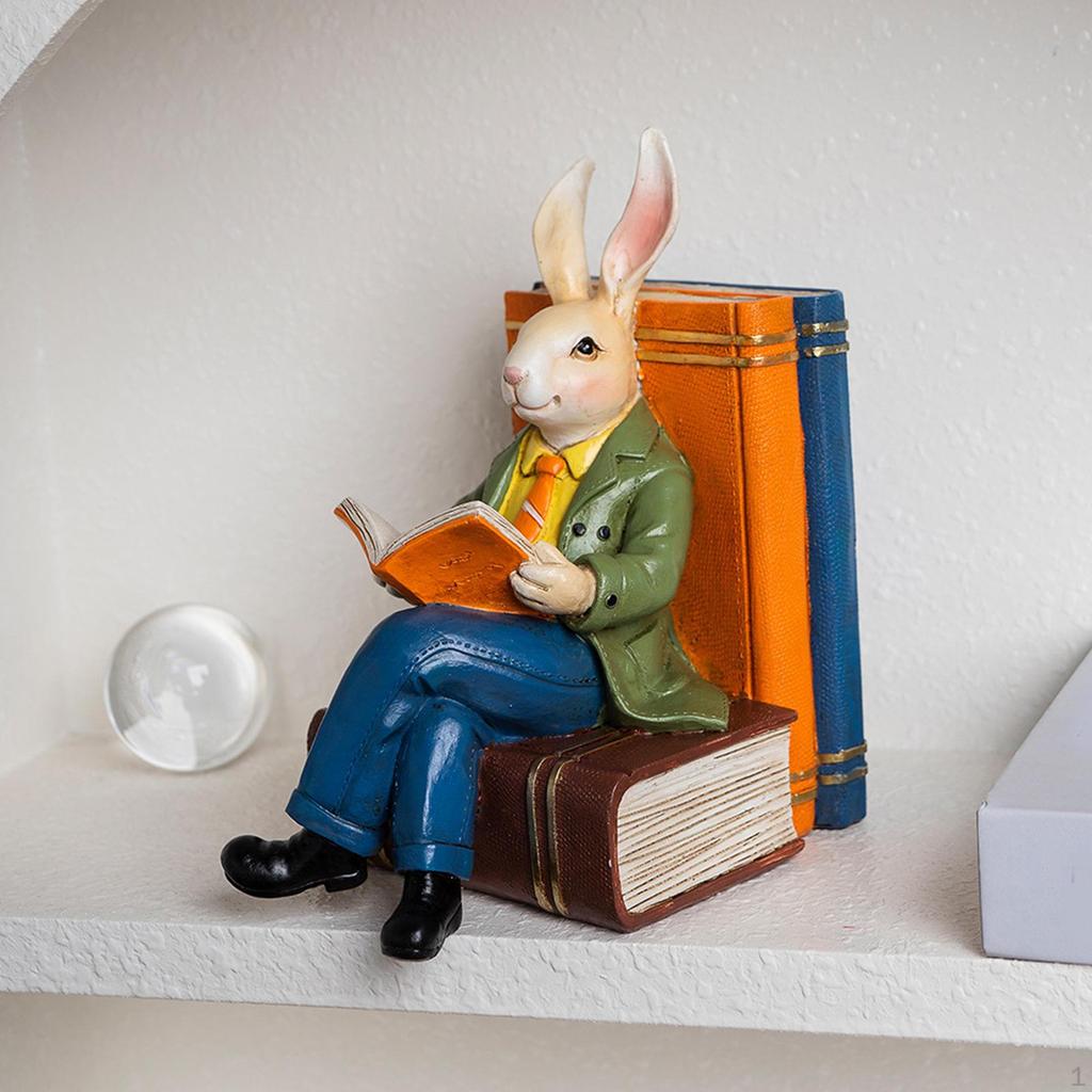 Reading Book Statue Bunny Creative Collectibles Decorative Resin Animal Figurine for