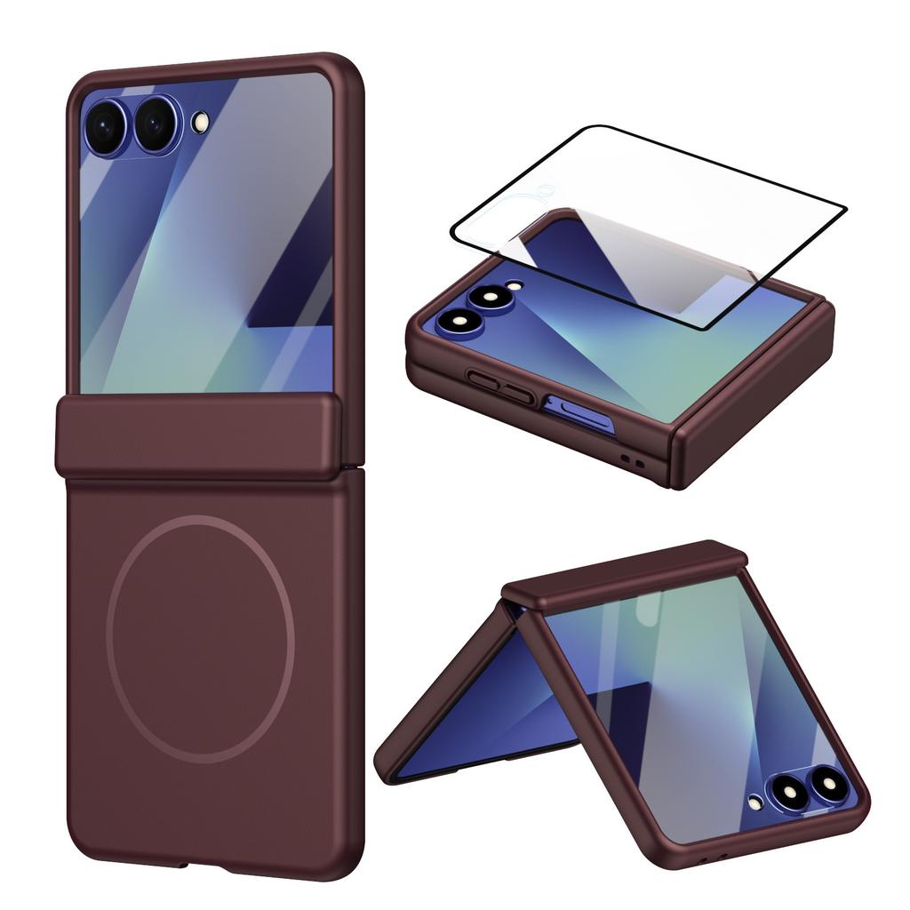 Applicable To Samsung Z Flip1/1 Mobile Phone Case Magnetic Suction Center Axis Hinge Case Film Integrated Flip1/1  Case