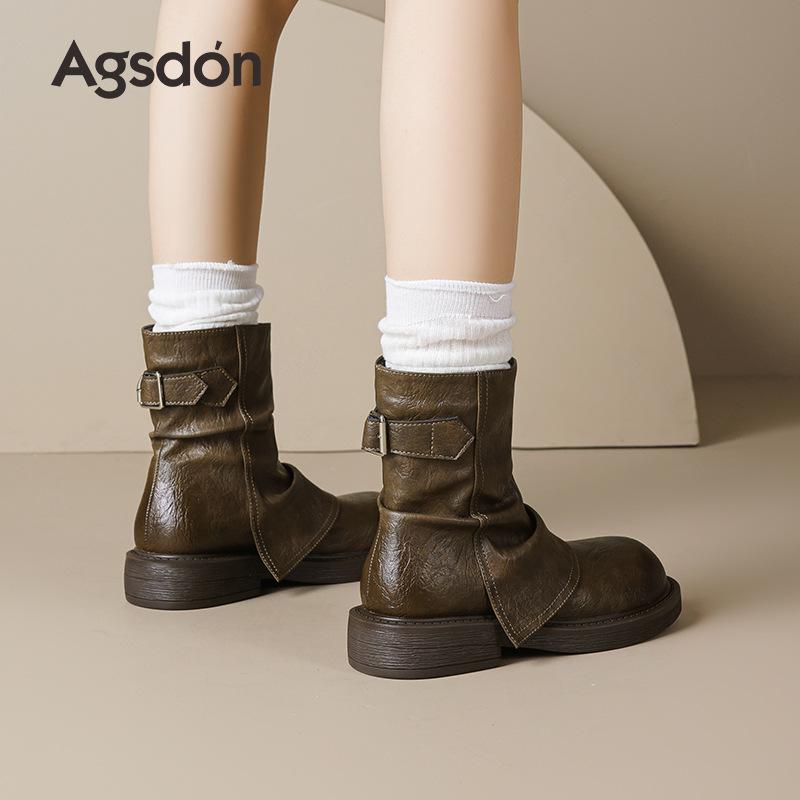 Augustine Martin Boots Women's 2025 New Autumn Platform Medium Boots Short Boots Maillard Brown Western Cowboy Boots