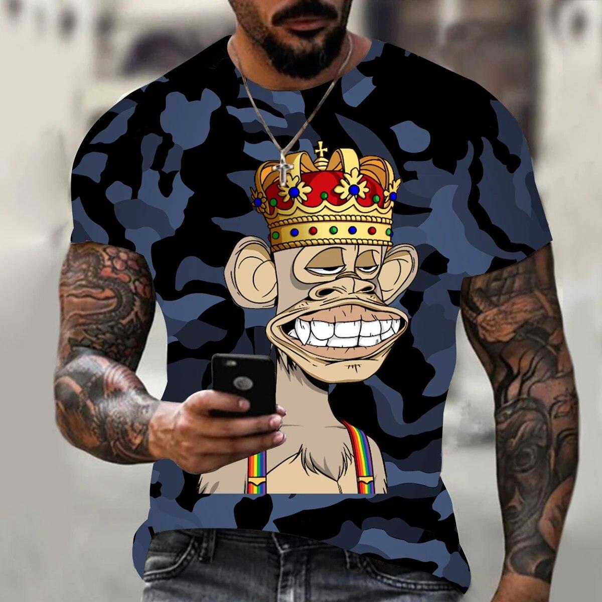 

Graffiti Harajuku Funny Funny Personality Monkey Print 3D Print Men Hip Hop Short Sleeve Street Breathable West Coast Style Top