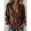 DICFY Women's Fashion Casual Autumn Winter Long Sleeve V-Neck Blouses & Shirts
