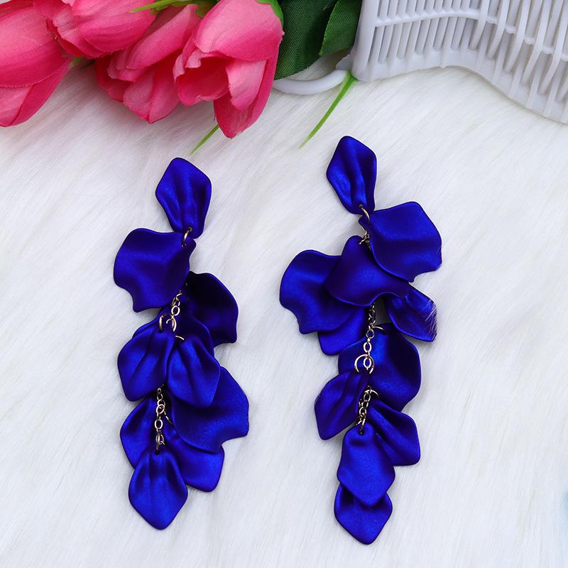Exaggerate Long Petal Tassel Dangle Earrings for Women Wedding Party Red Blue Temperament Big Drop Earrings Trendy Jewelry Gift