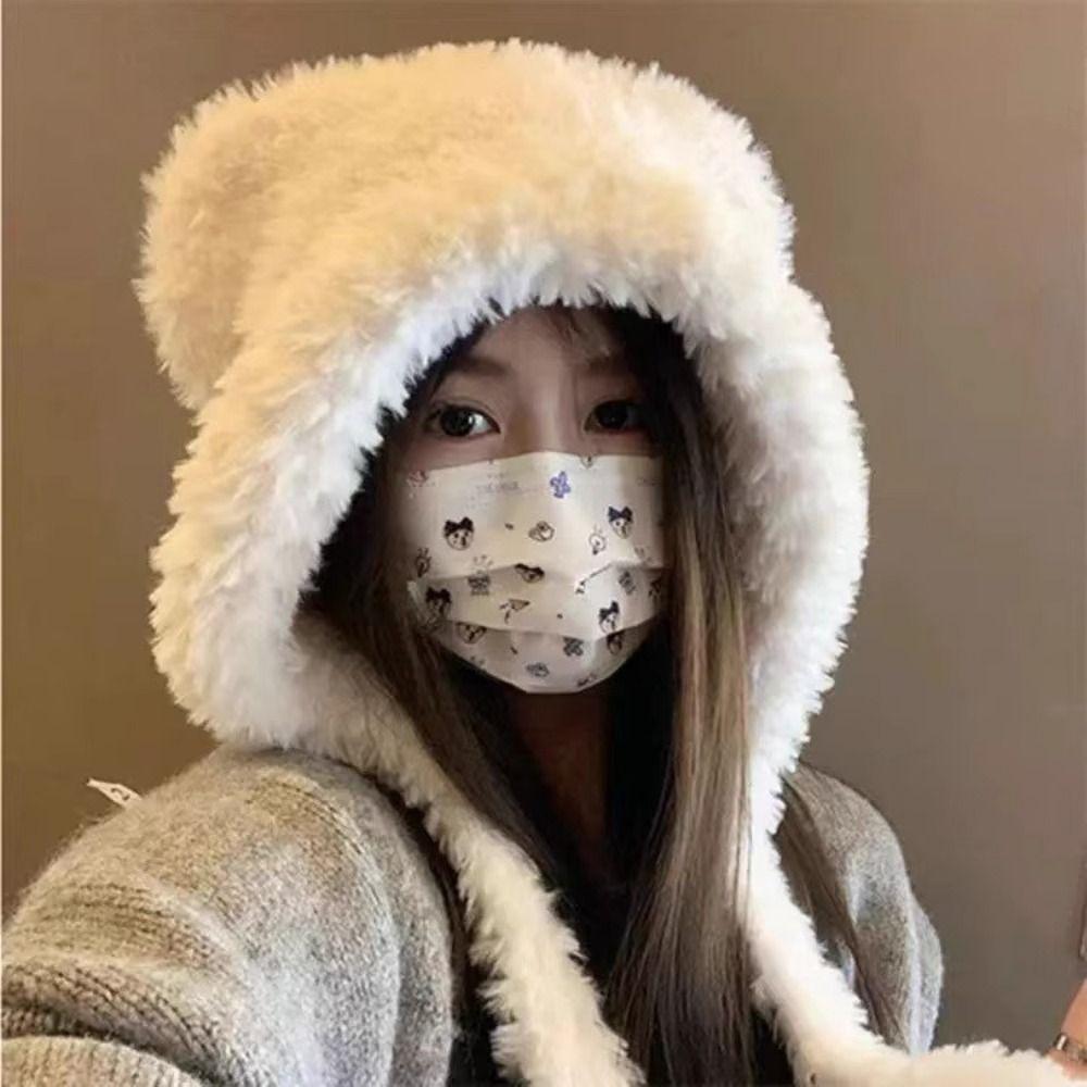 Winter Ear Protection Hat Fashion Bear Beanies Bonnet New Plush Earmuffs Cap