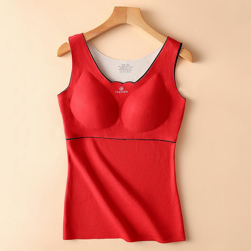 Autumn Winter De Velvet Thermal Vest Women Padded Shaping Thermal Underwear Sleeveless Vest with Chest Pads