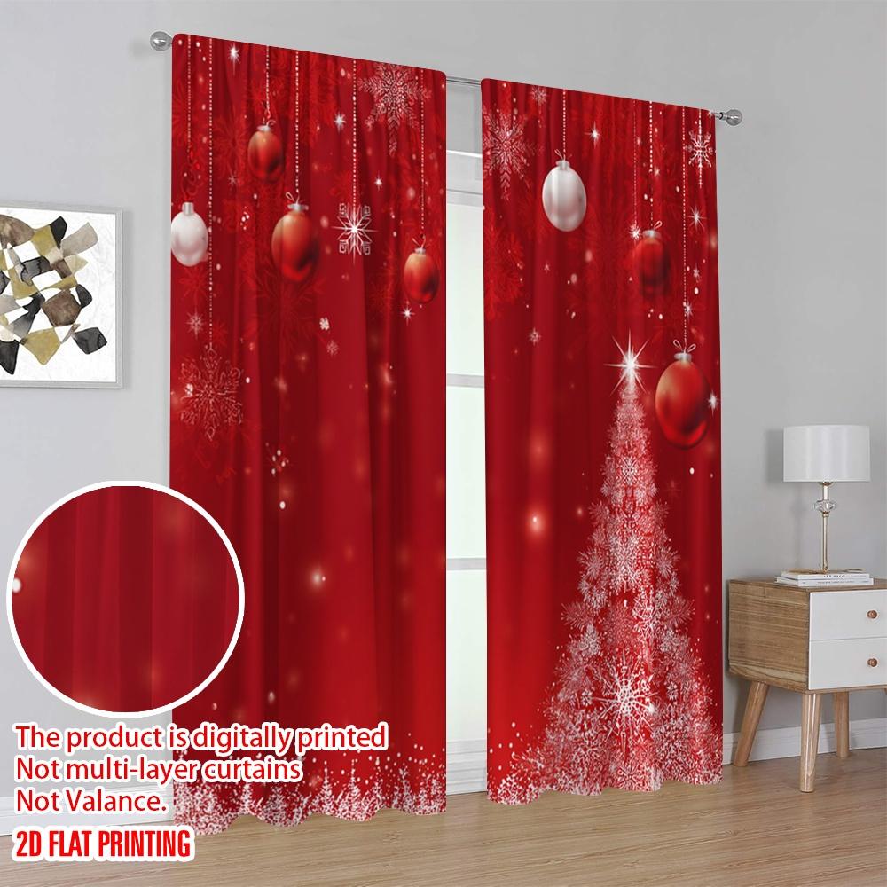 2 Stück, 2D-Flachdruck Kreative Vorhänge Weihnachtskugel Glitzer Funkeln Schnee Polyester Einfache Installation (ohne Stange) Urlaubsnutzung für