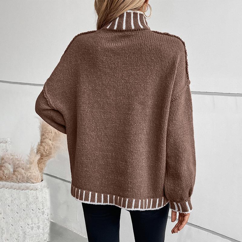 Uformelle gensere med lange armer for kvinner Turtleneck lanternearm Oversized ribbestrikket genser Høst løse gensere Topper for kvinner