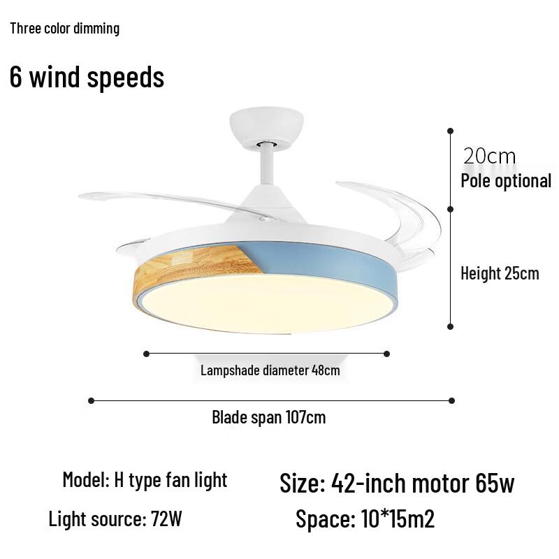 NuFeng 42-inch Dimmable Invisible Ceiling Fan Chandelier