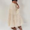 Women's Casual Maxi Skirts Summer Boho Solid Beach Elastic High Waist Pleated A-Line Flowy Swing Long Maxi Skirts Elastic Waist Long Skirt for Women