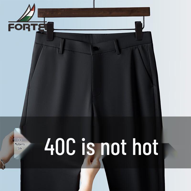 Men s Silk Blend Ice Silk Straight-Leg Business Casual Pants 32