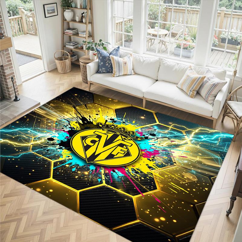 Villarreal FC Design Crystal Velvet Carpet Cozy Non?Slip Printed Rug For Bedroom Living Room Entrance