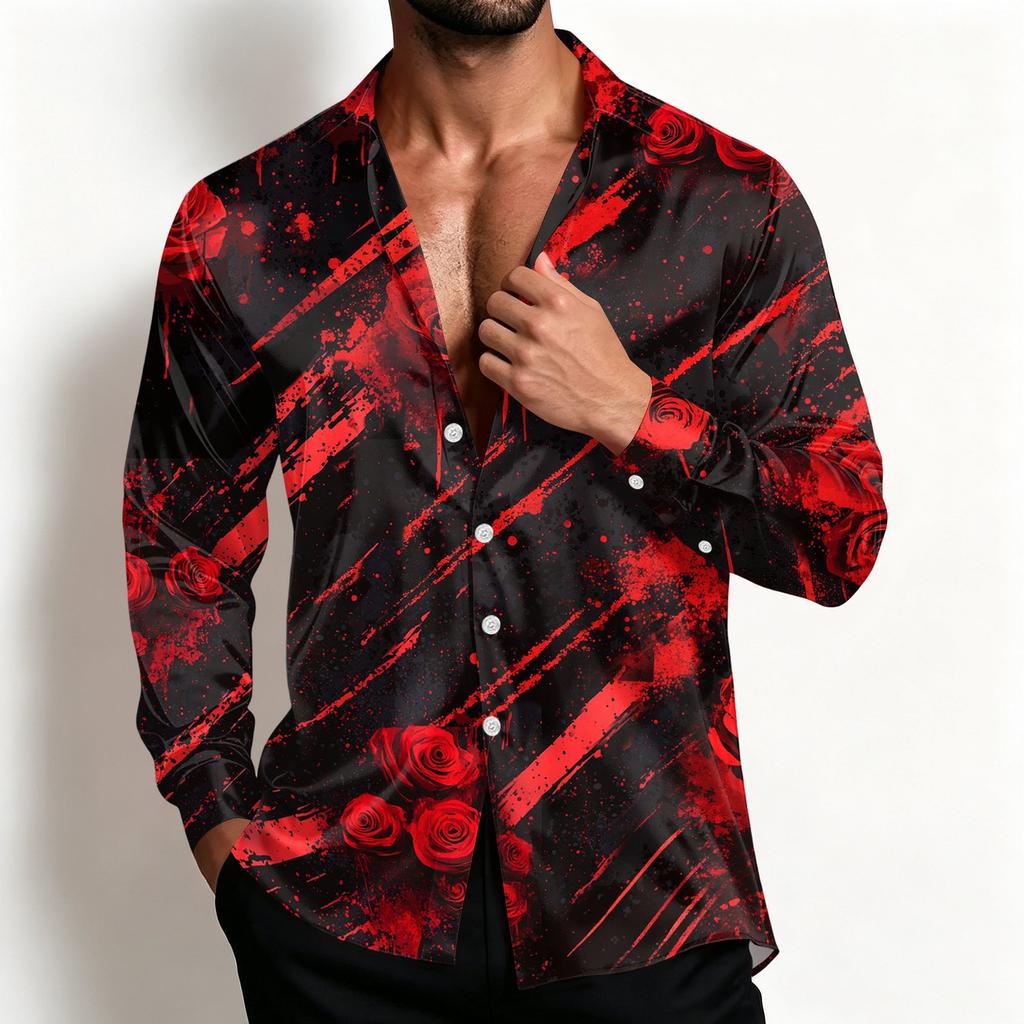 Men's Casual Loose Fit Breathable Shirt Jacket with Turn-Down Collar for Halloween Spring and Fall