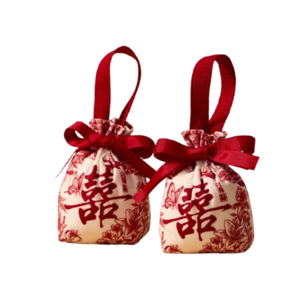 5pcs Chinese Style Drawstring Bag Flowers Gift Packing Bag Fashion Wrist Hand Bag Female/Girls