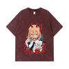 275 GSM Washed T-shirts 100% Cotton Chainsaw Man V51 Power Print Unisex Heavy Cotton T Shirt