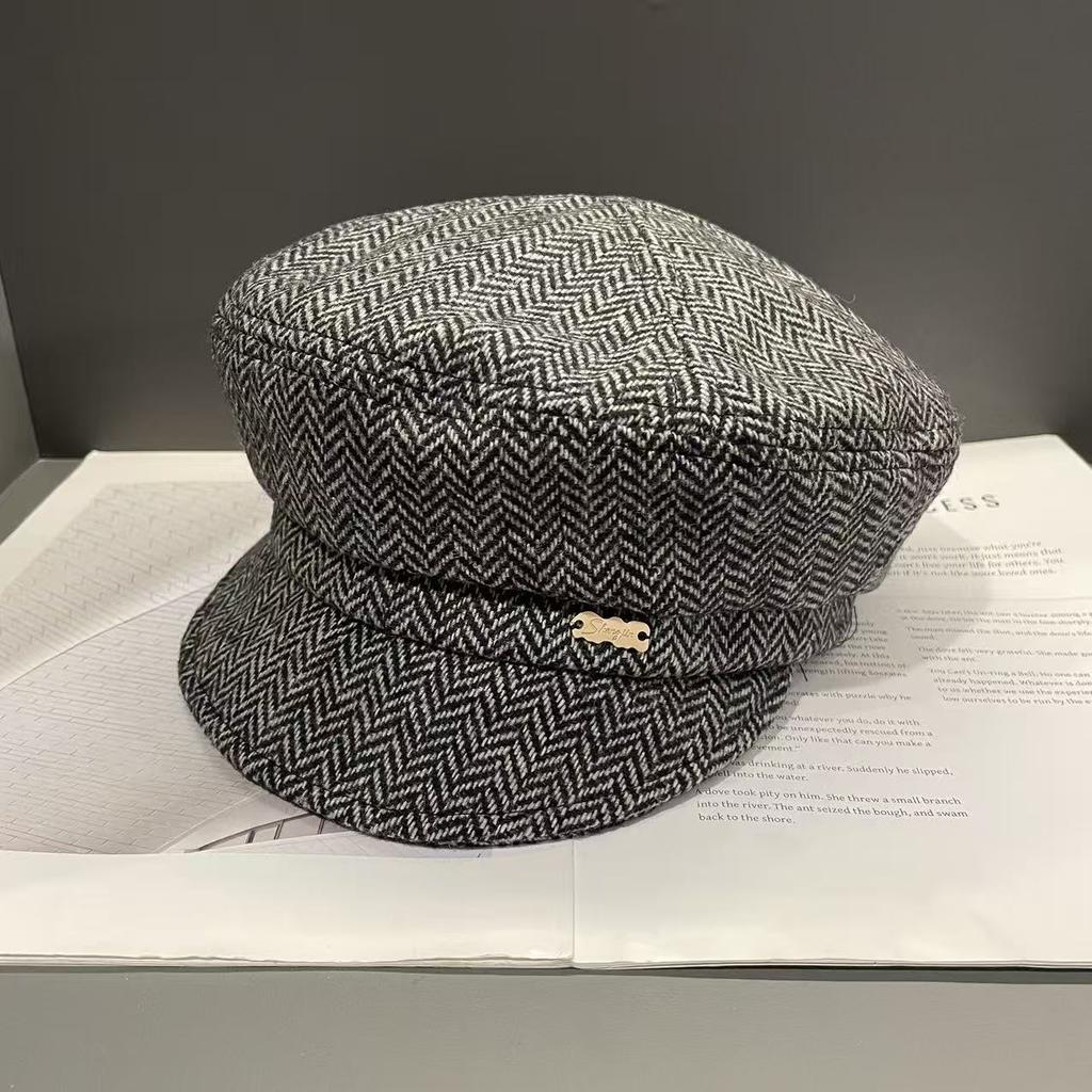 British Classic Harris Octagonal Hat Women's Autumn and Winter Warm Peaked Cap Japanese Retro Literary Casual Newsboy Hat