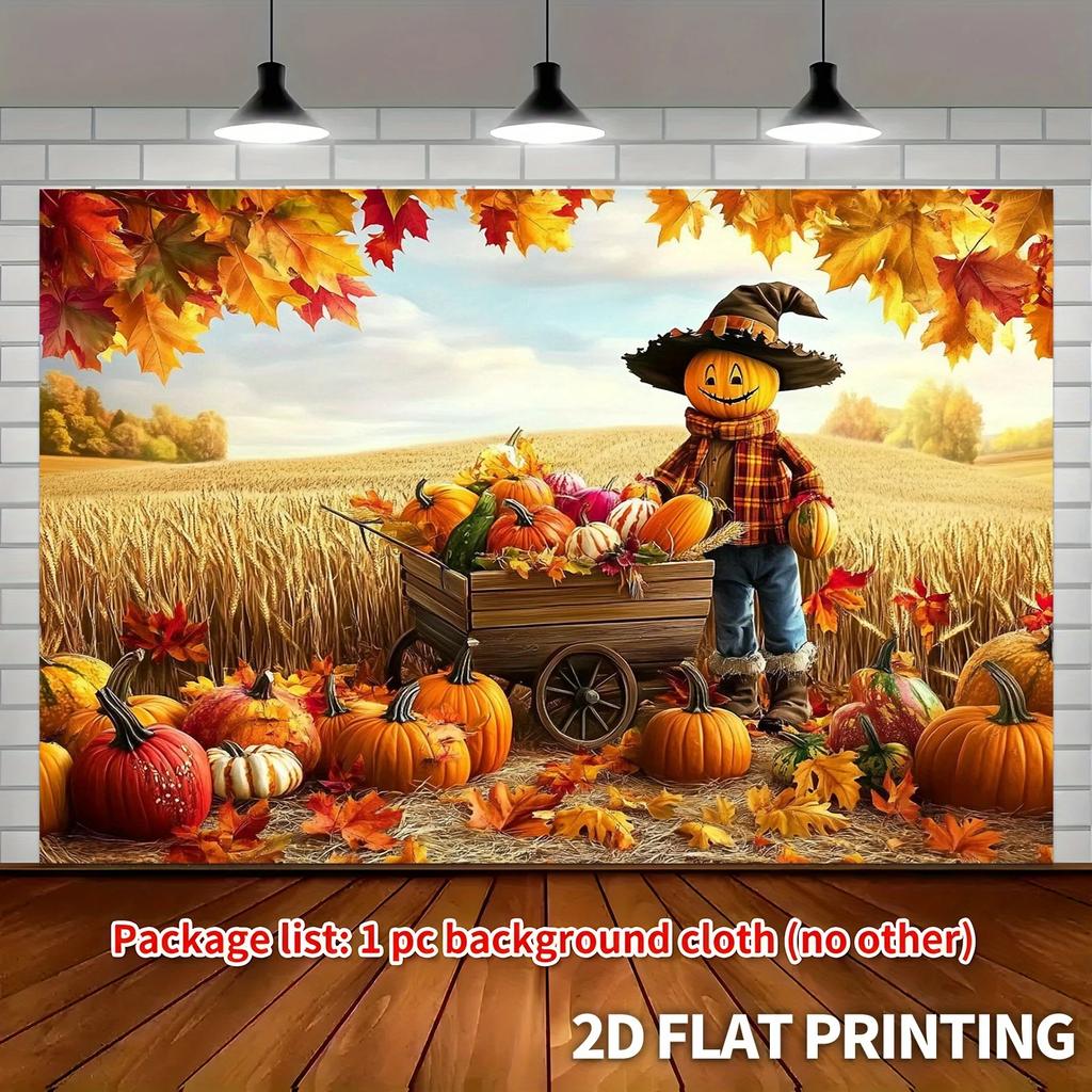2D plane 1 piece of autumn harvest scarecrow pumpkin field rural autumn-themed background fabric party banner