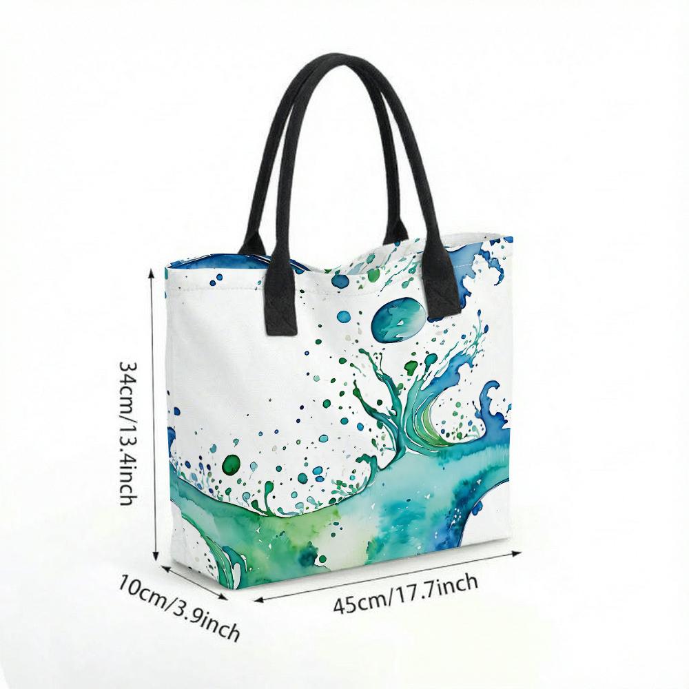 Watercolor Wave Tote Bag Casual Large Capacity Shoulder Handbag for Daily Use