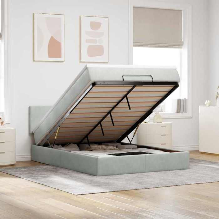 VidaXL Cadre de lit ottoman et matelas gris clair 140x190 velours, cadre de lit, cadre de lit rembourré, cadre de lit 3311699