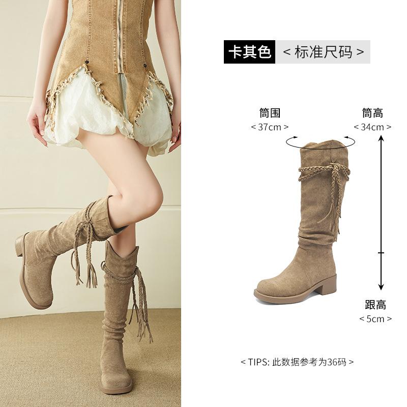 Августинские Западные Ковбойские Сапоги Новые Летние Стиль Пустоши Коричневые Маillard Длинные Рыцарские Сапоги 35