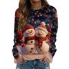Women's Fashionable Casual Long-sleeved Retro Christmas Snowman Print Round Neck Top