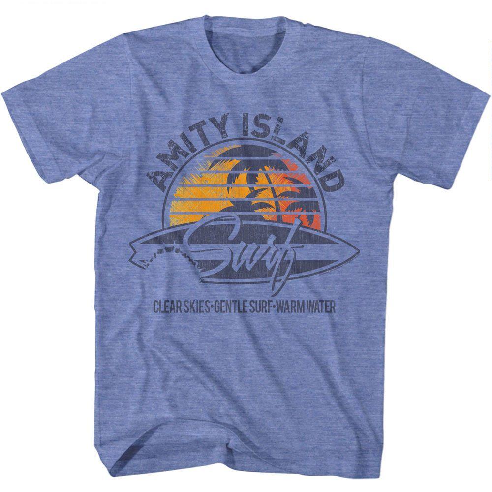 Jaws Amity Island Surf Light Blue Movie Shirt S
