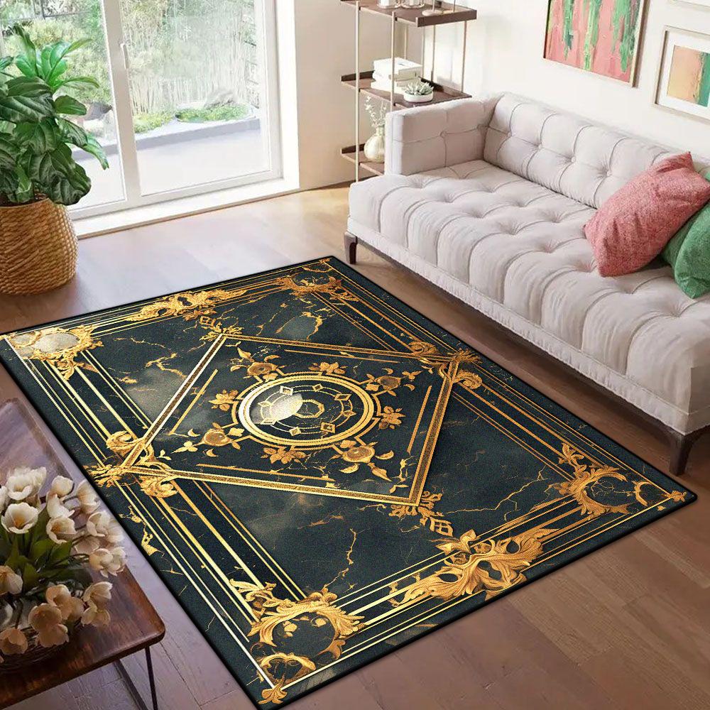 

Marble Style Luxury Golden Border Carpet for Live Room Soft Antiskid Large Size Bedroom Rug Machine Washable Entrance Door Mat 60x90cm