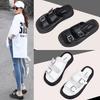 Fashion 2025 Women Slippers Summer Genuine Leather Slides Women Fashion Square button Flat Sandals Ladies Outdoor Casual Flip Flops