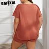 GMXIA Large Size Pajamas Women Summer Solid Colour Loose Casual Short Sleeves and Shorts Two-piece Homewear