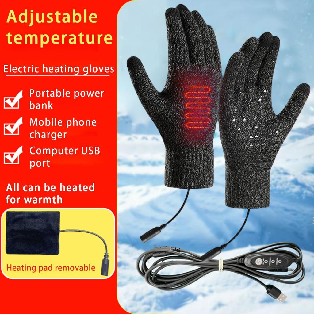 USB Uppvärmda Arbetsvantar Pekskärm Handvärmare Vante Fleece Stickade Varma Vantar För Motorcykelcykling Cykling Camping
