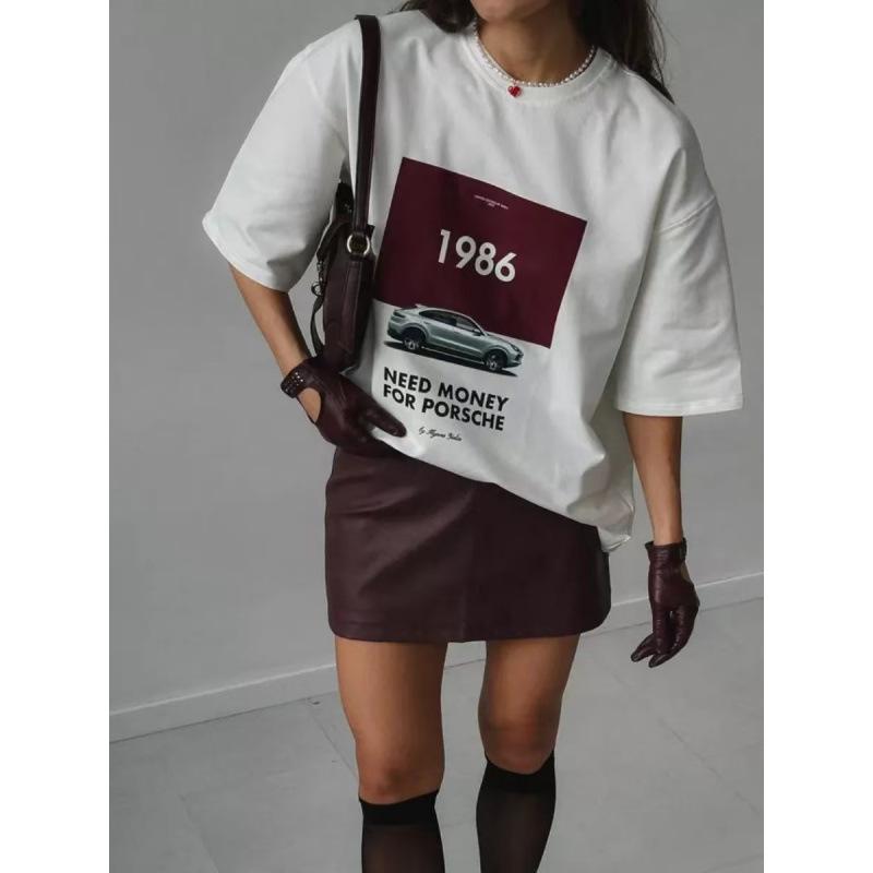 Women's Pure Cotton Short Sleeve T-shirt - Summer European & American Style, Loose Fit, Versatile Print, Casual Fashion Top