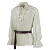 Medieval Long Sleeve Ruffled Puff Sleeve Top with Turn-Down Collar - Vintage Solid Color COS Costume Shirt