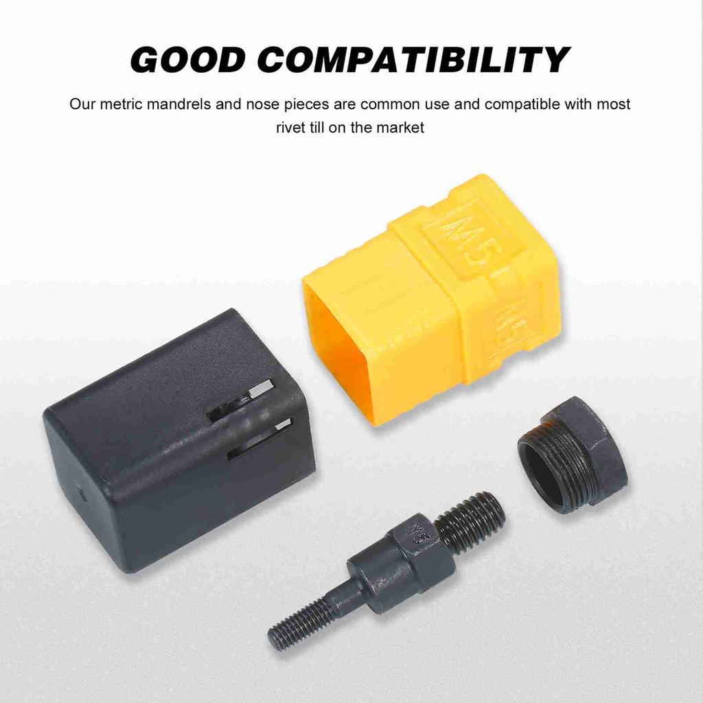 M5 Assorted Rivet Nut Gun Mandrel and Nose Piece Riveter Tip Metric Replacement Riveter Gun Part Threaded Mandrel For Hand Nut Rivet