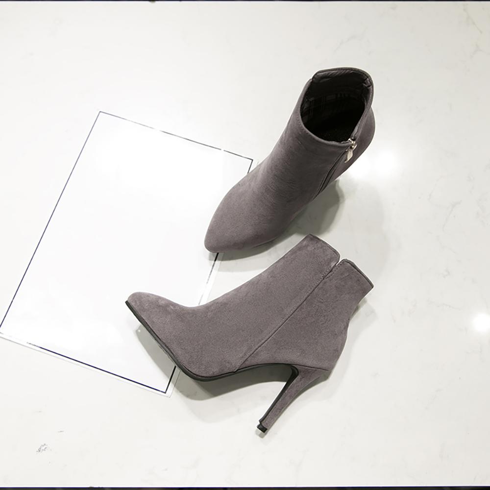 New Winter Grey Women Ankle Boots Pointed Toe High Stiletto Heel Lady Casual Shoes Large Plus Size 47