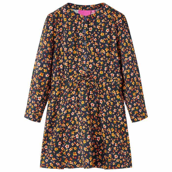 Robe - vidaXL - Manches longues - 100% Lyocell - Imprimé floral - Couleur marine