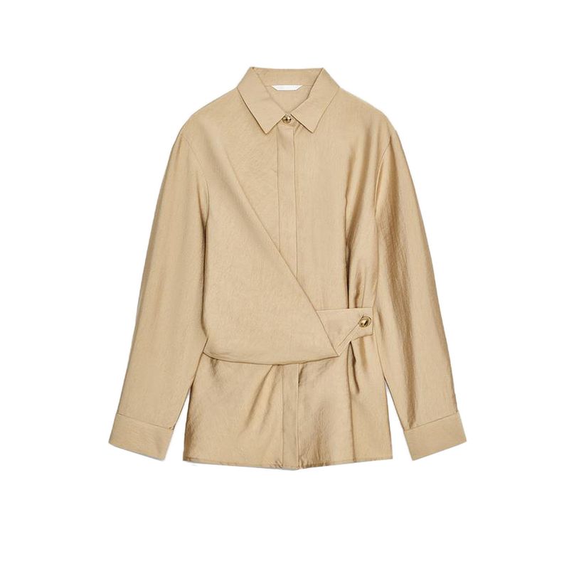 Long Sleeves Gold Button Decoration Double Breasted Shirt 7484053 High Waist Elastic Waist Wide Leg Pants 7484251