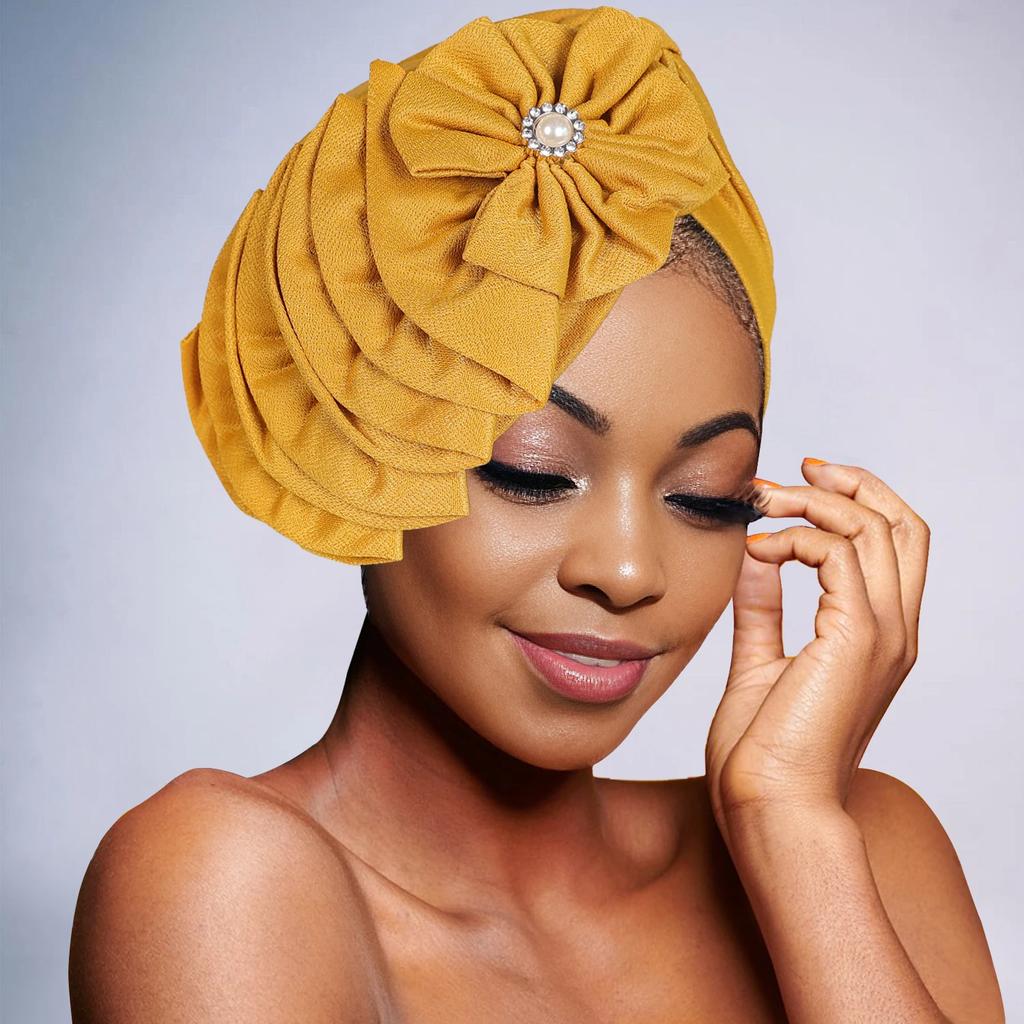 African Fashion Headband Hat Breathable Lightweight Flower Decoration Handmade Muslim Headband Hat 2025 New Gift