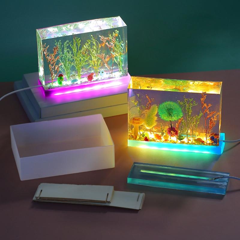 Prostokątna Lekka Silikonowa Forma Żywiczna Zawiera Przewód USB do Lampy Stołowej LED DIY Ozdoby Biurkowe Formy do Odlewów z Żywicy Epoksydowej